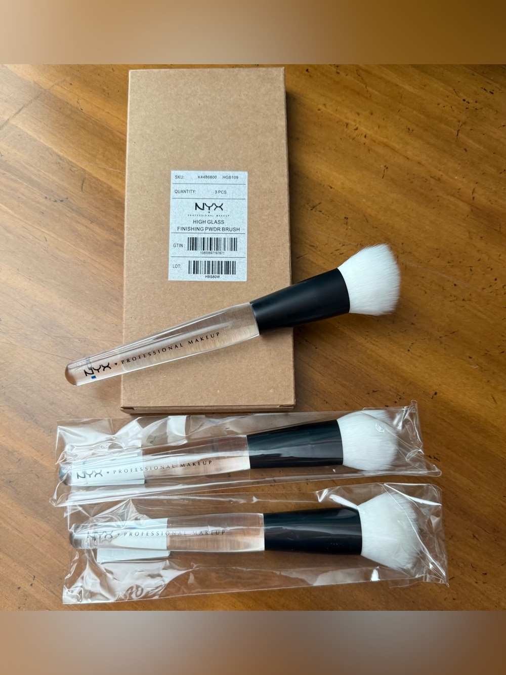 NYX NEW 3 Pack Clear Handle Powder Brush with White Bristles and Black Ferrule